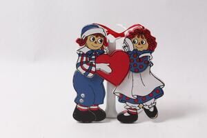 1991 Macmillan Raggedy Ann and Andy Wooden Ornament ~ 260718-DISH M-17-04